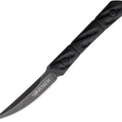Couteau Fixe Lame Acier 3Cr13 Stonewash Noire Manche Nylon Noir &Eacute;tui Plastique M4612