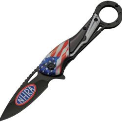 Couteau Pliant National Hot Rod Association Flag A/O Lame Inox Noire Manche ABS Linerlock NHRA54BK