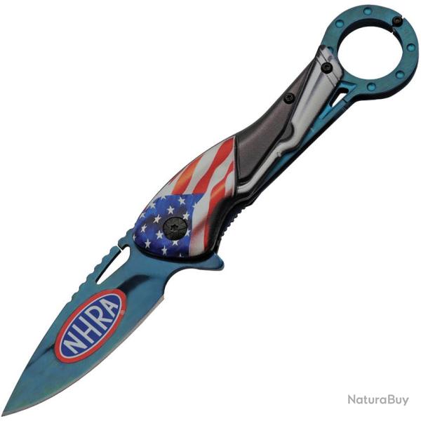 Couteau National Hot Rod Association Flag A/O Lame Inox TiNi Bleue Manche ABS Linerlock NHRA54BL