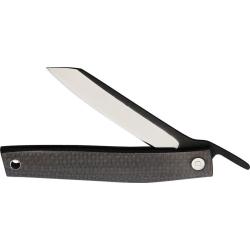 Couteau Pliant Ohta Knives FK9 Lame Acier D2 Manche Fibre de Carbone &Eacute;tui Cuir OFK9CF