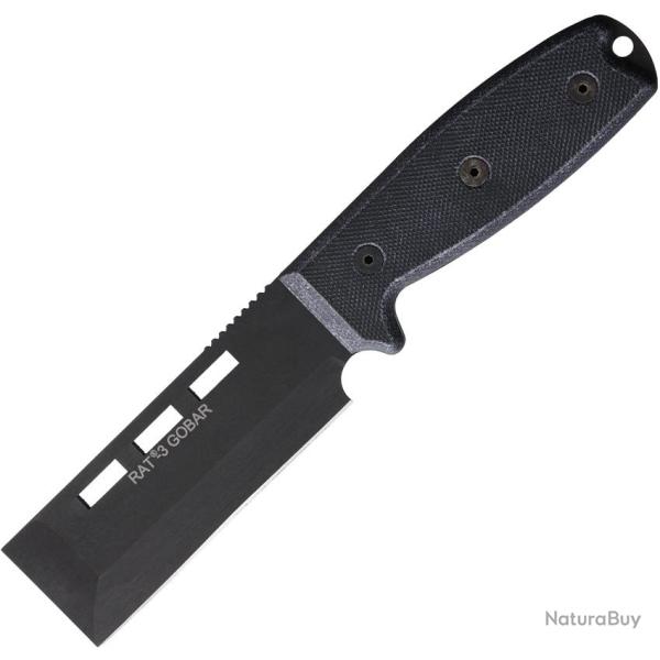 Couteau Fixe Ontario RAT 3 Gobar Lame Acier Carbone Manche Micarta Bleu et Gris �tui Nylon ON8660