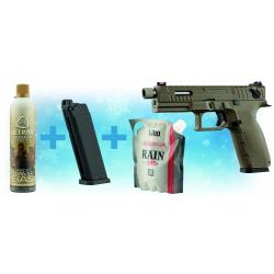 Pack de Noel KP13 GBB KJ Works + Gaz + billes + chargeur