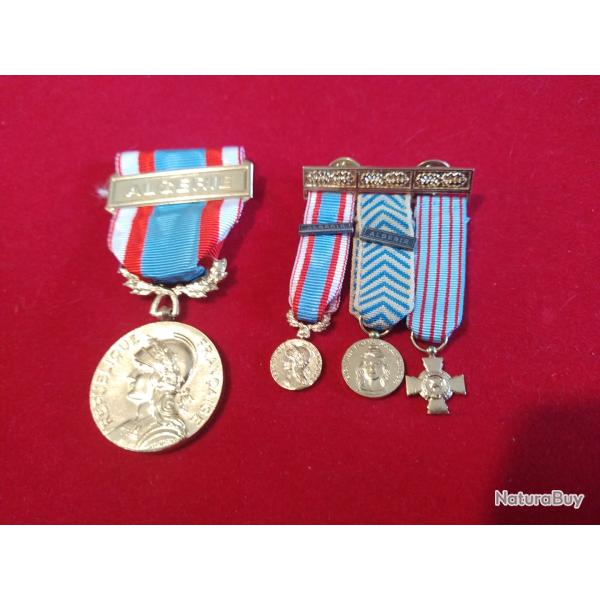 Lot de m�dailles militaires Alg�rie / AFN (Ordonnance + 3 R�ductions)
