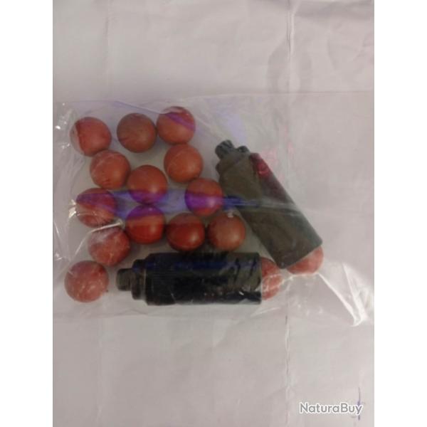 8mmlot embout self gomm adaptateur pistolet alarme + balles caoutchou diametre 18mm