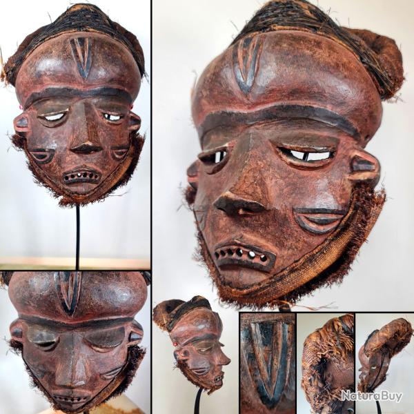 Masque africain d'initiation Mbuya, vendu sans support