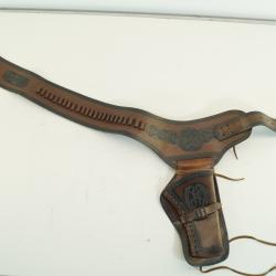 holster cowboy pour pistolet poudre noir en cuir taille r&eacute;glable promo !!!!