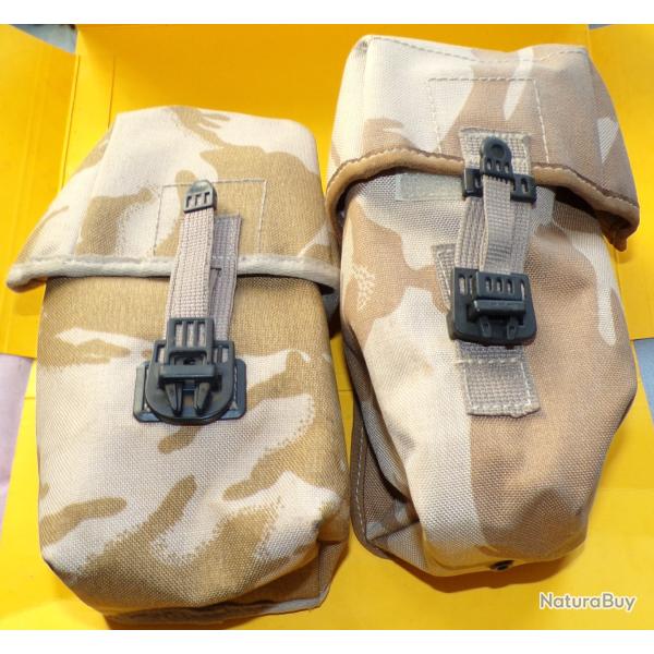 LOT DE 2 POCHES POUR GILET DE COMBAT  DE L'ARMEE ANGLAISE CAMOUFLAGE SABLE , FABRICATION ROYAUME UNI
