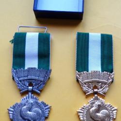 LOT DE 2 MEDAILLES D'HONNEUR REGIONNALE , DEPARTEMENTALE ET COMMUNALE , ECHELON ARGENT ET OR , FABRI