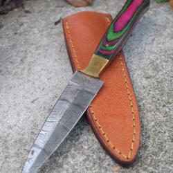 Couteau Dague Scottish Dirk Lame Acier Damas 256 Couches Manche Bois Arlequin Etui Cuir Fab Artisan
