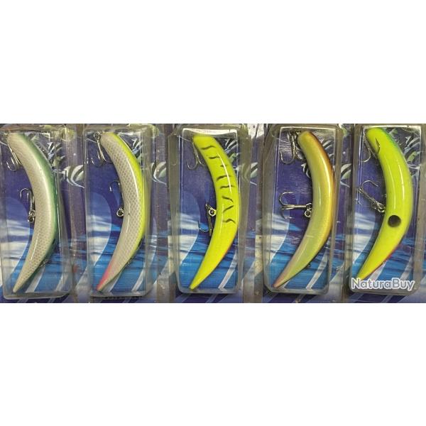 5 GROS LEURRES INCURVES DOUBLE TRIDENTS