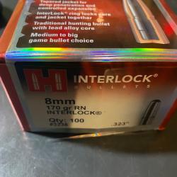 Ogives HORNADY 8mm 170 gr RN Interlock r&eacute;f: 3235 (boite neuve de 100)