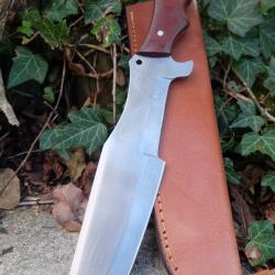 XXL BIG Couteau Tanto Damas Lame Trakker Acier Carbone 1055 Manche Micarta Etui Cuir Fabric Artisan