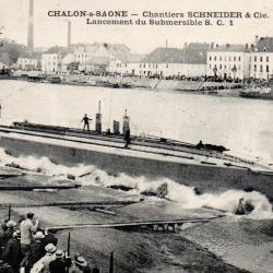 Carte postale ancienne : Lancement du sous-marin S.C. 1, Chalon-sur-Sa&ocirc;ne - N&deg;8970