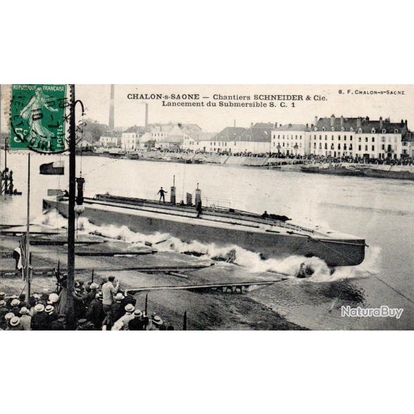 Carte postale ancienne : Lancement du sous-marin S.C. 1, Chalon-sur-Sa�ne - N�8970