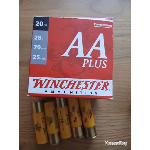 30 cartouches winchester AA plus calibre 20 bourre a jupe 28g