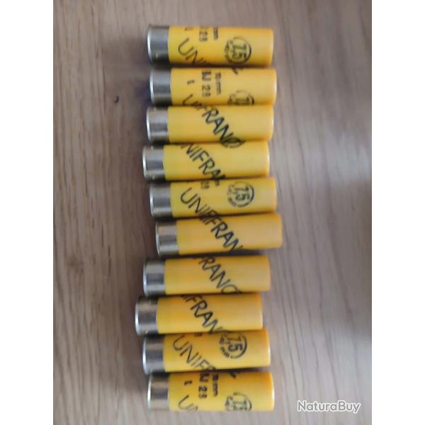 lot de 10 cartouches calibre 20 unifrance bourre a jupe 7.5 28g