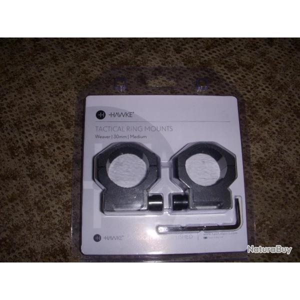 collliers HAWKE s�rie TACTICAL  de 30mm pour rail  WEAVER / PICATINNY de 21 mm  hauteur : MEDIUM