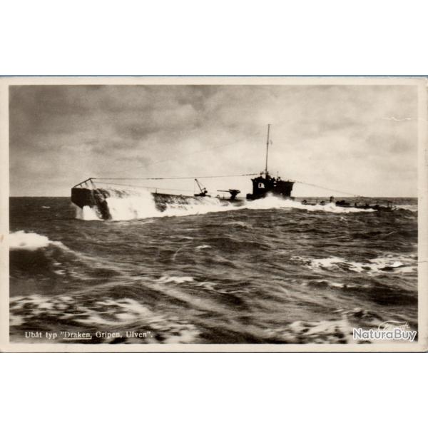 Carte postale vintage sous-marin type Draken, Gripen, Ulven - N�8976