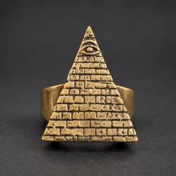 Bague vintage pyramide �il Providence laiton - Illuminati franc-ma&ccedil;onnerie T63