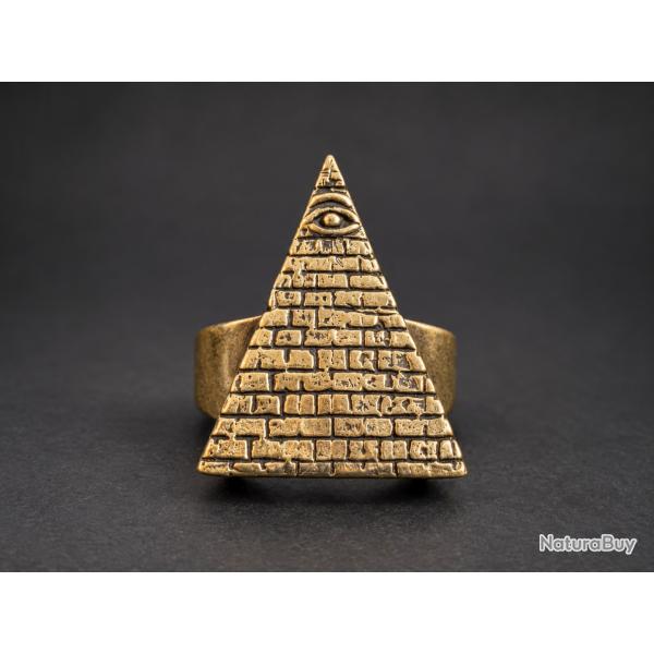 Bague vintage pyramide �il Providence laiton - Illuminati franc-ma�onnerie T63