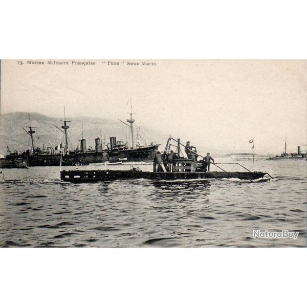 Carte postale ancienne Marine Militaire Fran�aise sous-marin Thon - N�1542