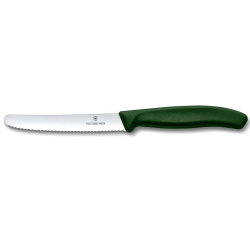 Victorinox Swiss Classic 6.7834.E5605 - Couteau &agrave; tomates dent&eacute; 11 cm - manche vert fonc&eacute;