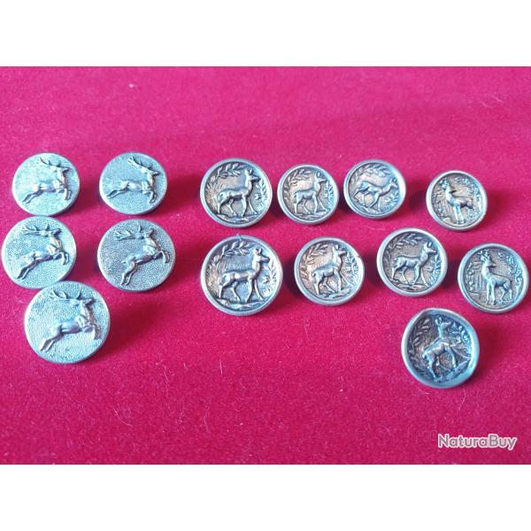 Lot de 14 Boutons Anciens de V�nerie / Chasse - Curiosit� Militaire (Culots Marine)