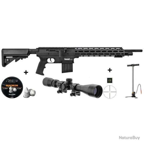Pack carabine PCP Elite Airgun VECTOR 4.5mm 19.9 joules + pompe + malette + lunette + 2 chargeurs