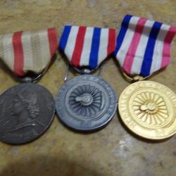 3  M&eacute;daille (s) honneur des cheminots Chemin de fer SNCF argent argent&eacute; dor&eacute; attribu&eacute;e 1942 + 48+57