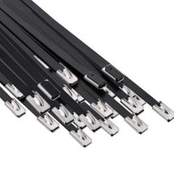 Attaches c&acirc;bles acier inoxydable noir 4,6x150 mm r&eacute;sistantes lot 25