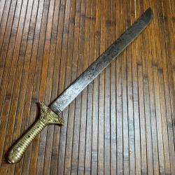 Rare GLAIVE de V&eacute;nerie XIXe - SUR Glaive Saxon M1845 P.D. L&uuml;neschloss - Poign&eacute;e T&ecirc;tes de Sanglier