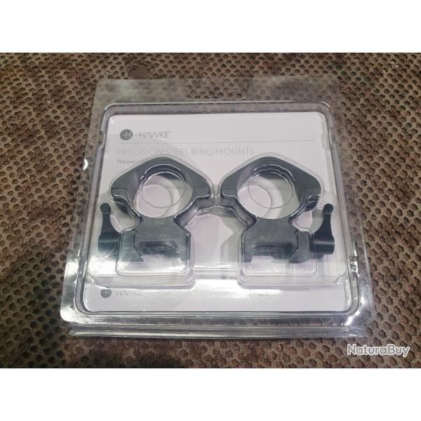 paire de collier amovible a levier HAWKE s�rie PRECISION STEEL RING MOUNT de 34 mm  hauteur : LOW