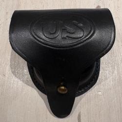 giberne / poche &agrave; balles / Amorces en cuir noir emboss&eacute; &laquo; US &raquo; - Style Guerre de S&eacute;cession