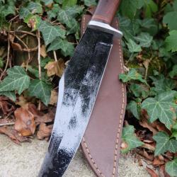 Gros Bowie Couteau de Chasse Bowie Classic Lame Acier 1055 Blk Manche Bois Etui Cuir Fab Artisan