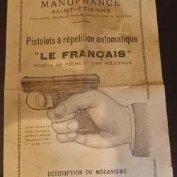 Notice Manufrance pistolet Le Fran&ccedil;ais 6.35