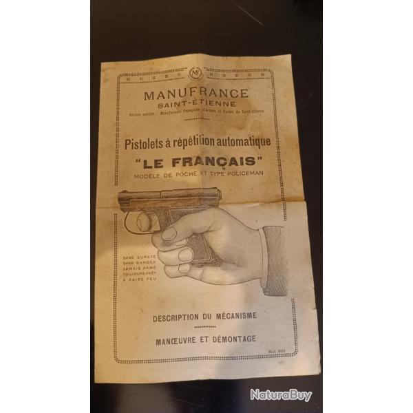 Notice Manufrance pistolet Le Fran�ais 6.35
