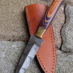 Couteau Dague Scottish Dirk Lame Acier Damas 256 Couches Manche Bois Purple Etui Cuir Fab Artisanale