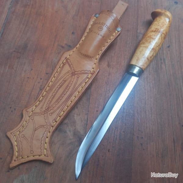 Joli Couteau PUUKKO J MARTTIINI FINLAND  avec Fourreau en cuir Manche en Bois