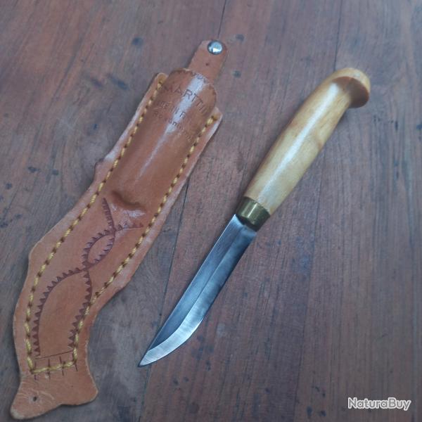 Joli petit Couteau PUUKKO FINLANDAIS  avec Fourreau en cuir Manche en Bois