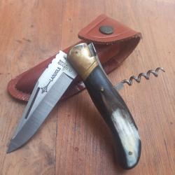 Couteau de chasse LAGUIOLE G.DAVID 2 pi&eacute;ces  Manche en Corne avec &Eacute;tui en Cuir