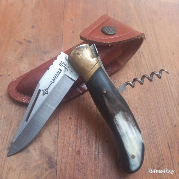 Couteau de chasse LAGUIOLE G.DAVID 2 pi�ces  Manche en Corne avec �tui en Cuir