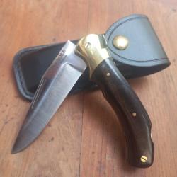 Joli Couteau de chasse LAGUIOLE &Eacute;NE PEYLAIRE  (ROBERT DAVID) Manche en Stamina avec &Eacute;tui en Cuir