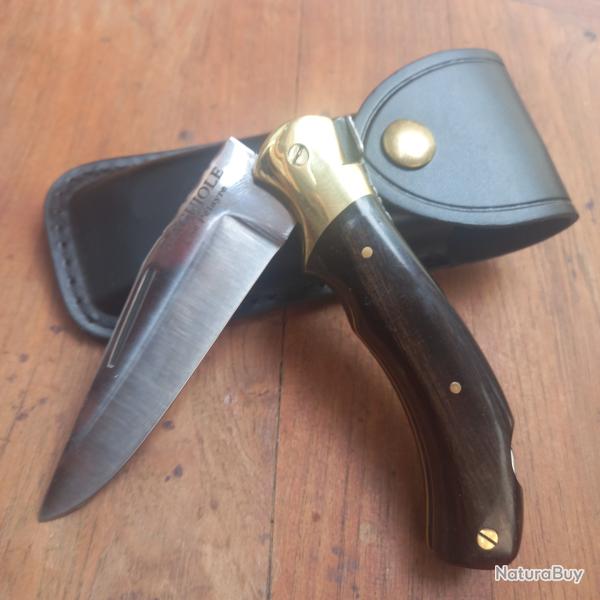 Joli Couteau de chasse LAGUIOLE �NE PEYLAIRE  (ROBERT DAVID) Manche en Stamina avec �tui en Cuir