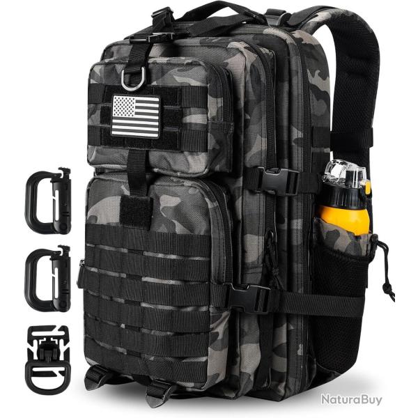 Sac � Dos Militaire Tactique 45L Syst�me Molle  Anneaux D Poche Bouteille Escalade Camouflage Noir
