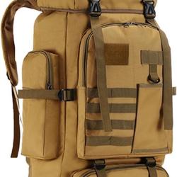 Sac &agrave; Dos Militaire Tactique &Eacute;tanche 80L Oxford 800D Syst&egrave;me Molle Randonn&eacute;e Sports Plein Air Kaki
