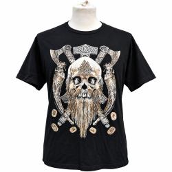Tee-Shirt Viking Cr&acirc;ne Haches Runes Noir 100% Coton - Manches Courtes - Comme Neuf