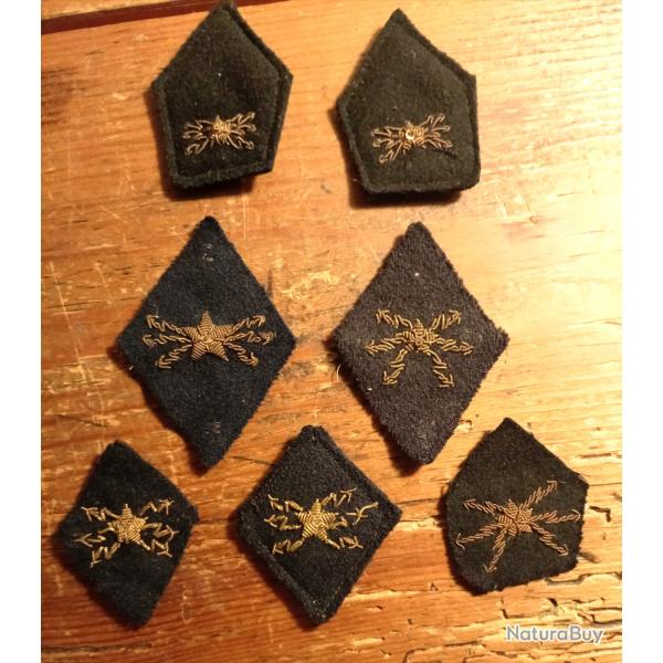 Militaria, 4 insignes de bras et 3 de col, t�l�graphistes des troupes coloniales, mod�le 35.