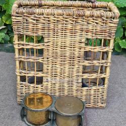 Panier en osier pour obusier allemand ww1 1914 1918 avec son compartiment int&eacute;rieur