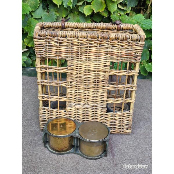 Panier en osier pour obusier allemand ww1 1914 1918 avec son compartiment int�rieur