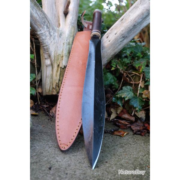 Poignard Dague Masai Lame Acier Carbone 1055 Blk Double Tranchant Manche Bois Etui Cuir Reproduction